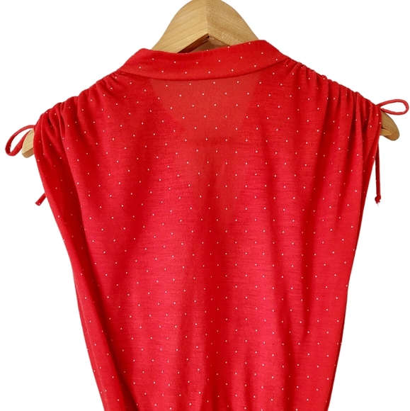 Vintage Polka-dot and Floral Drawstring Shoulder Sleeveless Dress Red Size S - Picture 7 of 12